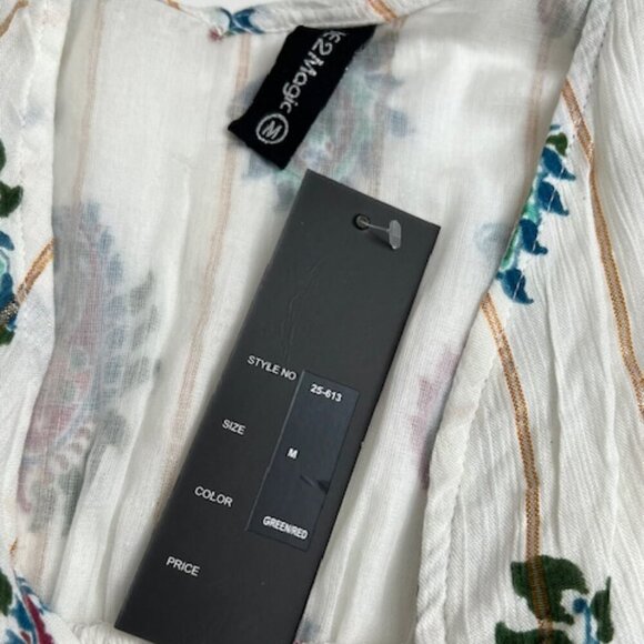 Me 2 Magic Anthropologie White Paisley Maxi Dress Pom Pom Sleeves Hippie Size M - Picture 10 of 10